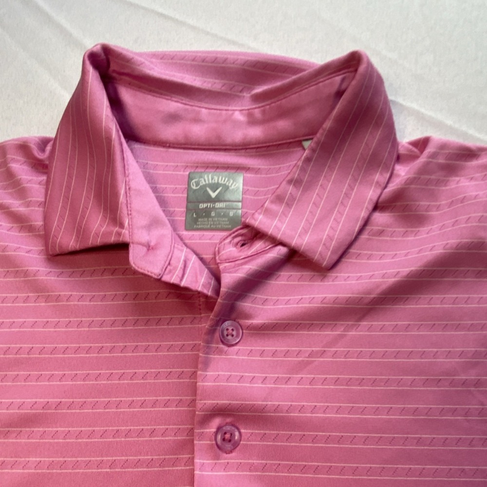 Callaway Golf Opti-Dri Men's Striped Polo Shirts Pink Blue Size L - Picture 9 of 10